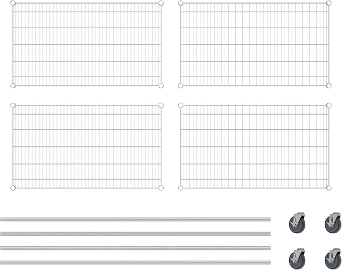 Commercial NSF Listed Chrome Mobile Wire Shelving Kit 24" x 42" x 80", with 4 Shelves Perfect for Warehouse, Walk-in Refrigerator, Freezer, Grocery Store, Restaurant, Dishroom