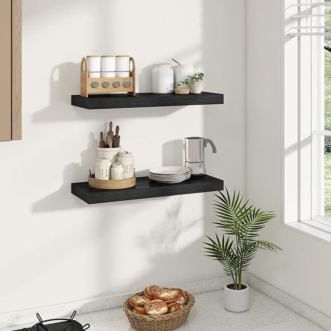 Dreamland 24 Inches Floating Shelves for Wall, 8" Deep Long Floating Shelves Set of 2, Large Display & Storage Shelf, Wall Shelf for Bathroom Bedroom Living Room Kitchen Office, Black