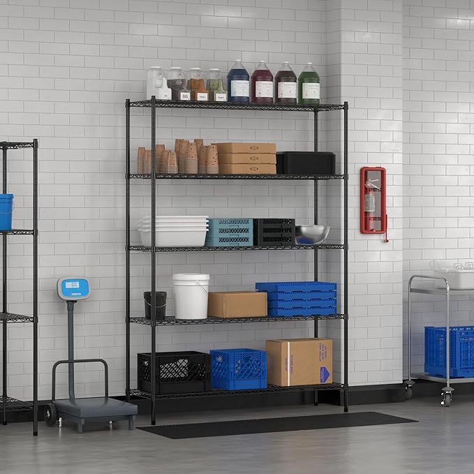Commercial NSF Listed Black Epoxy Stationary Wire Shelving Kit 18" x 60" x 86", with 5 Shelves Perfect for Warehouse, Walk-in Refrigerator, Freezer, Grocery Store, Restaurant, Dishroom