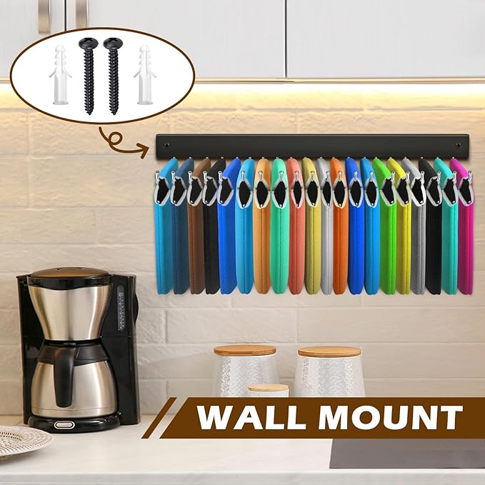 Can Cooler Sleeves Holder Magnetic for Fridge, Wall Mount Beer Sleeves Dispenser Organizer 20 Hooks