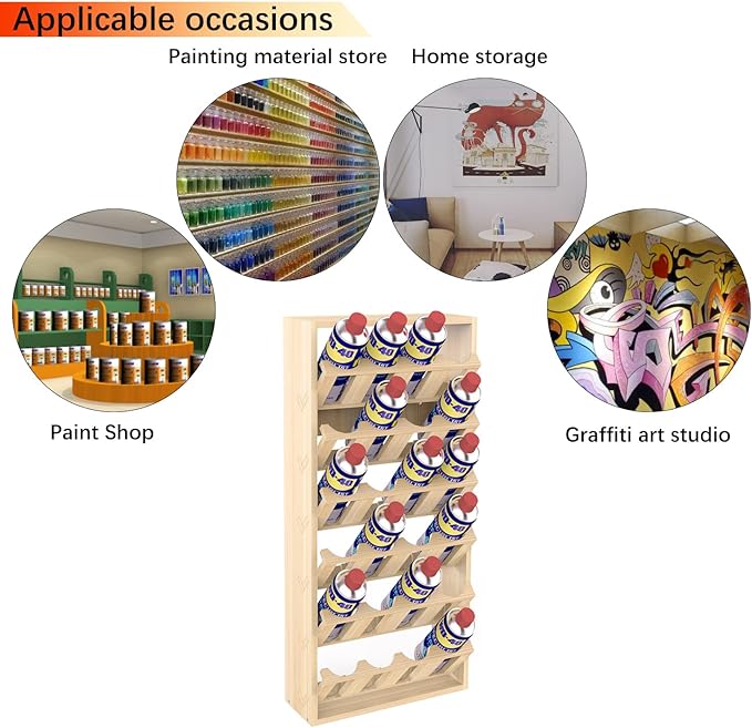 MYOYAY 6-Tier 24 Holes Spray Paint Can Storage Holder Organizer Can Rack Wall Mount Spray Bottle Can Holder for Garage and Craft Workroom 14.2" L x 5" W x 30" H