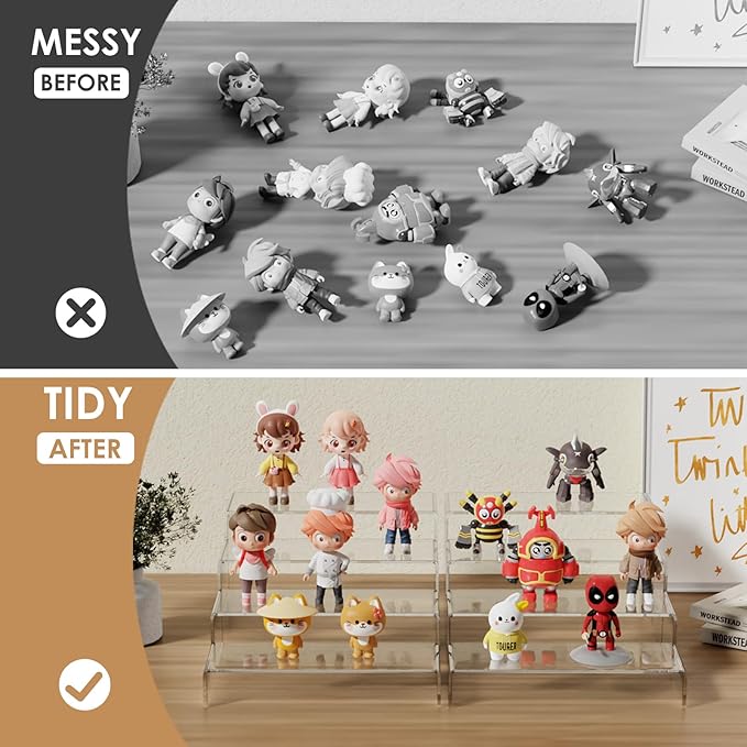 Anglelife 10 Pcs Acrylic Risers, 2 Set 5 Size Rectangular Large Display Risers Shelf, Clear Acrylic Display Stand Cupcake Stand, Display Shelves for Funko Pop Retail Shoe Showcase