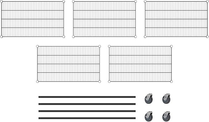 Commercial NSF Listed Black Epoxy Mobile Wire Shelving Kit 21" x 36" x 60", with 5 Shelves Perfect for Warehouse, Walk-in Refrigerator, Freezer, Grocery Store, Restaurant, Dishroom