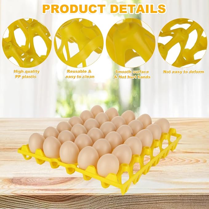 Oungy 12 PCS Plastic Egg Tray Egg Crates for Fresh Eggs 30-Egg Flats for Chicken Home Farmers Stackable Egg Cartons for Storing Sorting and Shipping Eggs, Yellow
