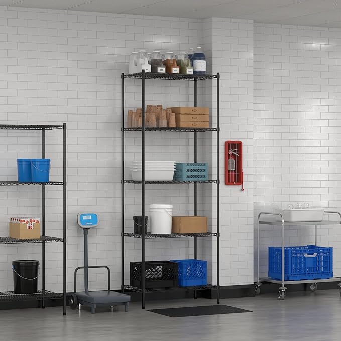 Commercial NSF Listed Black Epoxy Stationary Wire Shelving Kit 21" x 36" x 96", with 5 Shelves Perfect for Warehouse, Walk-in Refrigerator, Freezer, Grocery Store, Restaurant, Dishroom