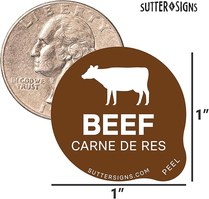 Beef Food Labels 500 pcs | 1" Dot Bold Sticker Labels for Party Buffet, Delis, Sandwich Shops, Food Containers