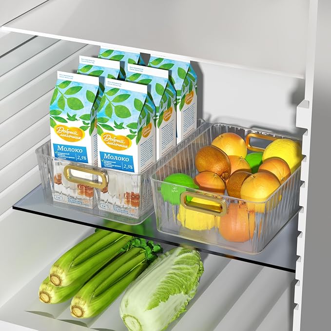 4-pack Clear Pantry Storage Bin Box, Plastic Organizer Bin for Fridge kitchen