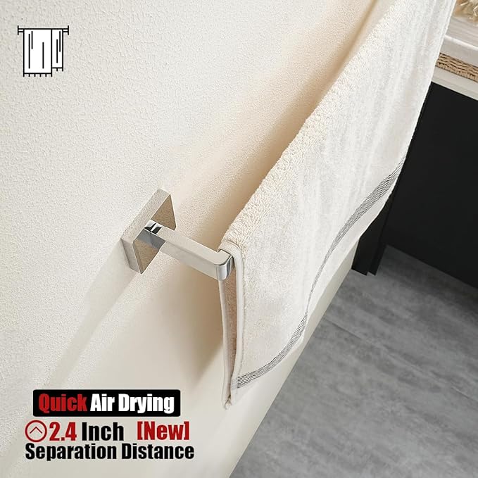 JQK Polished Towel Bar, Rounded Edges 26.41 Inch Towel Rack, 304 Stainless Steel Bathroom Wall Mount, Useable Length 24 Inch, TB250L24-CH