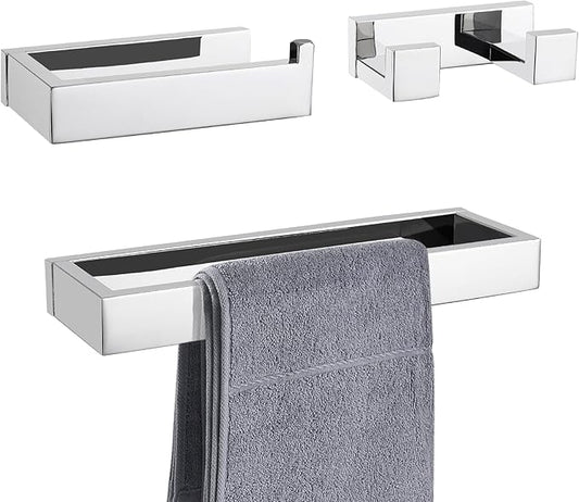 3 Pieces Polished Chrome Bathroom Hardware Accessories Set,SUS304 Stainless Steel Towel Holder Set Towel Holder Robe Hook Toilet Paper Holder Wall Mounted