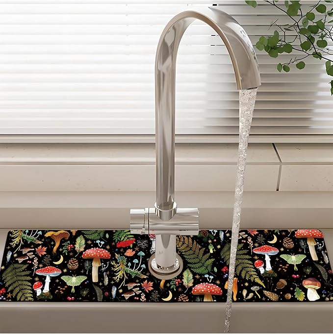 Patterned Sink Faucet Mat Kitchen Splash Guard Super Absorbent Drying Mat, Non-Slip Drain Pad for Kitchen Counter or Bathroom-24x5.5in