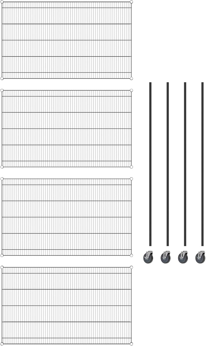 Commercial NSF Listed Black Epoxy Mobile Wire Shelving Kit 36" x 60" x 80", with 4 Shelves Perfect for Warehouse, Walk-in Refrigerator, Freezer, Grocery Store, Restaurant, Dishroom