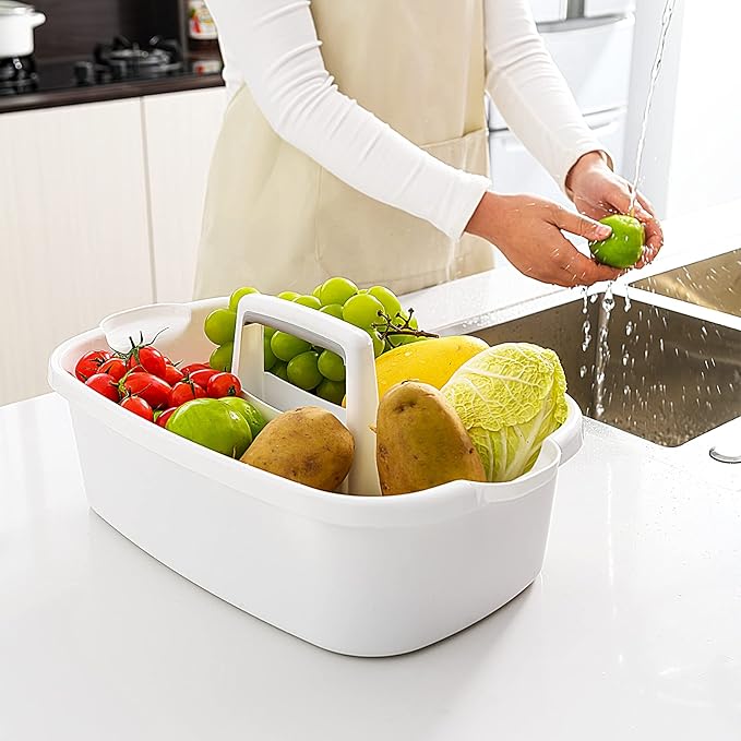 Goderewild 2 Pack Multi-Purpose Plastic Cleaning Caddy with Handle, Shower Caddy Organizer/Storage Basket/Totes Portable for Bathroom Supplies, Cleaning Products, Under Sink Tool, Housekeepers(White2)