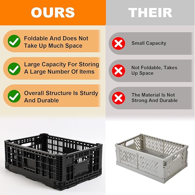 JGLDG Collapsible Storage Bin Container，52 Liter Transfer heavy duty plastic storage box , Versatile Storage Basket milk crates (2)