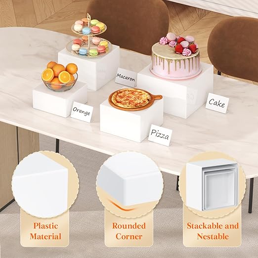 Lifewit 4 PCS Buffet Risers and Stands, Food Risers for Buffet Table, Catering Dessert Cake Holder for Party, Collectibles Jewelry Display Shelf, Nesting Cube Boxes, White, (7”,7.8",8.3",10")