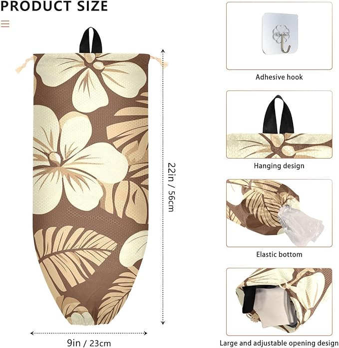 Plastic Bag Holder Wall Mount Grocery Bag Shopping Bag Storage Holder Organizer Dispenser with Adhesive Hook,for Kitchen Bathroom Home Decor 9x22 Inches Brown Floral Polynesia36