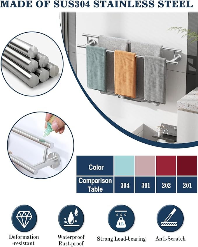Alise Double Bath Towel Bars Towel Racks for Bathroom Lavatory,28 Inch Wall Mount Towel Holder SUS304 Stainless Steel Towel Hanger Towel Rail,GYT6902-700-LS Brushed Nickel