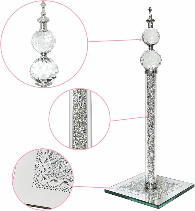 Crushed Diamond Paper Towel Holder Stand Crystal Paper Towel Holder Countertop Bling Kitchen Decor (Silver A)