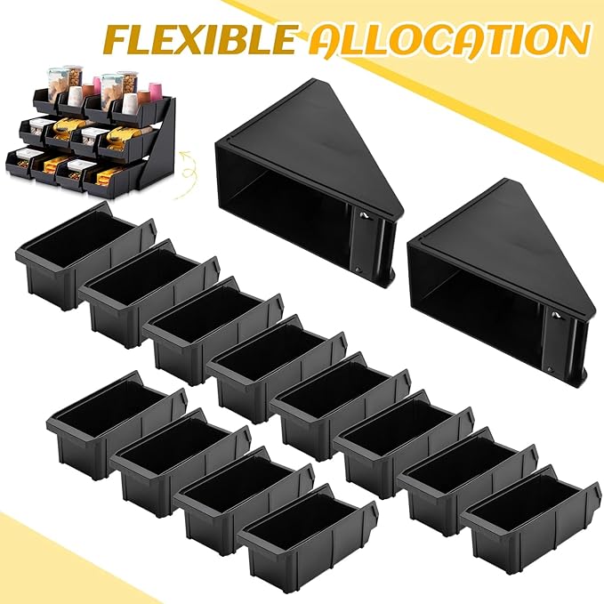 Novabright 3 Tier 6 Compartment Serve Condiment Bin Self Serve Condiment Bin Stand Countertop Plastic Containers Storage Display Rack for Coffee Shops Restaurants Bars (19.7" D X 22" W X 13.8" H)
