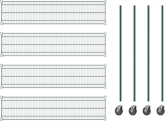 Commercial NSF Listed Green Epoxy Mobile Wire Shelving Kit 14" x 60" x 60", with 4 Shelves Perfect for Warehouse, Walk-in Refrigerator, Freezer, Grocery Store, Restaurant, Dishroom