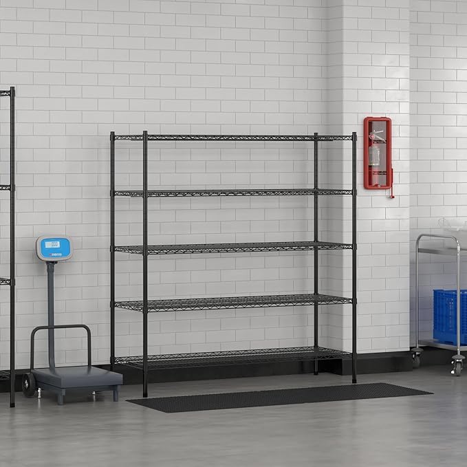 Commercial NSF Listed Black Epoxy Stationary Wire Shelving Kit 21" x 60" x 64", with 5 Shelves Perfect for Warehouse, Walk-in Refrigerator, Freezer, Grocery Store, Restaurant, Dishroom
