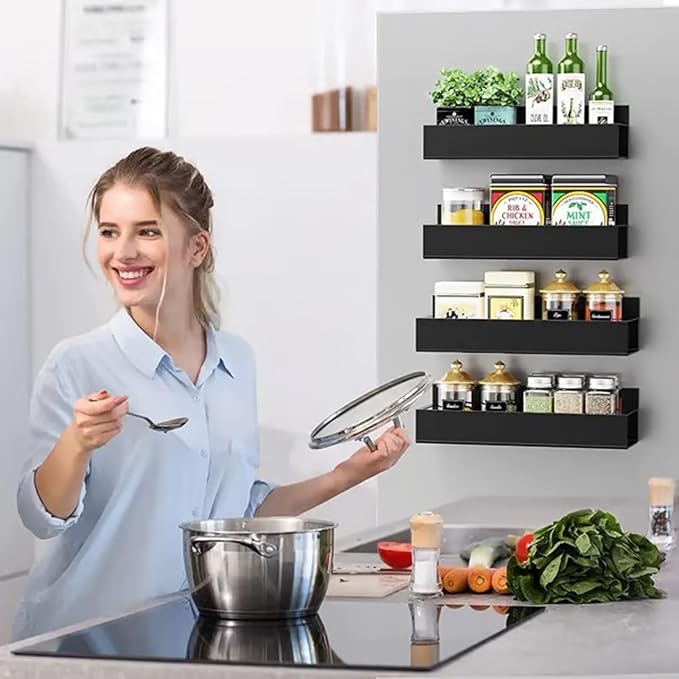 Punch-Free Magnetic Storage Rack Organize, Space-Saving Kitchen Organizer, Magnetic Spice Rack For Refrigerator, Kitchen Organizer And Storage Shelf (c+d)