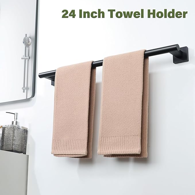 Alise Bathroom Towel Bar, 24 Inch Towel Racks for Bathroom, SUS304 Stainless Steel Towel Holder Heavy Duty Wall Mounted Towel Rack Matte Black Towel Bar