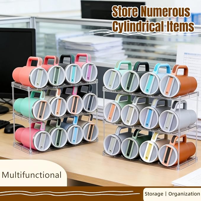 Water Bottle Organizer for Stanley 40 OZ Tumbler Cup Accessories, Clear Stackable Bottle Holder Wine Rack for Cabinet Countertop Kitchen Home Pantry Shelf Storage, 3 Tier Hold 12 Bottles