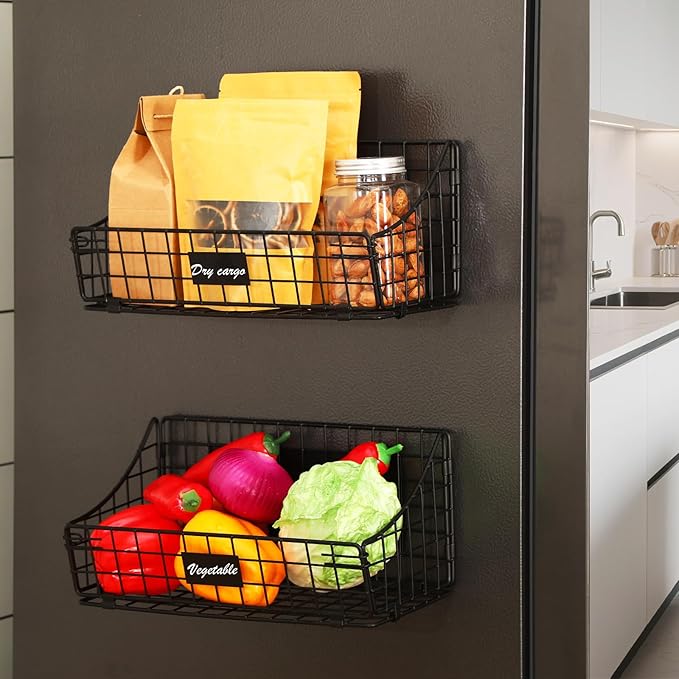 Shimeyao 2 Pcs Magnetic Shelf for Fridge Versatile Magnetic Basket Hanging Wall Organizer for Fridge Fruit Potato and Onion Storage Bins Wire Basket for Storage Pantry for Kitchen Counter Cabinet