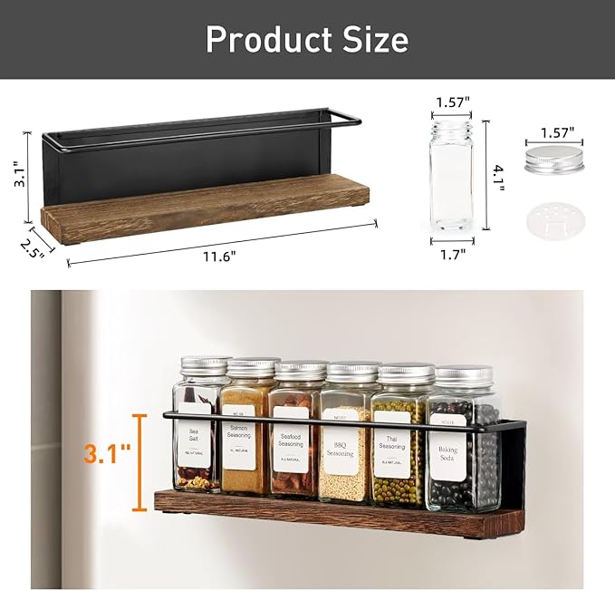 KitHero 4 Pack Strong Magnetic Spice Rack Organizer for Refrigerator and Microwave Oven, Metal Fridge Shelf, Space Saver for Kitchen Organization and Storage, Black