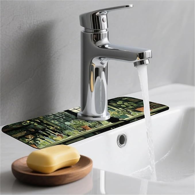 Kitchen Sink Splash Guard，Green witch room Faucet Mat Sink Gadgets-Super Absorbent Fast Drying Mat Drip Catcher for Kitchen, Bathroom,Sink Mat, Dish Drying Mat, Bathroom(15" X 5.5" )