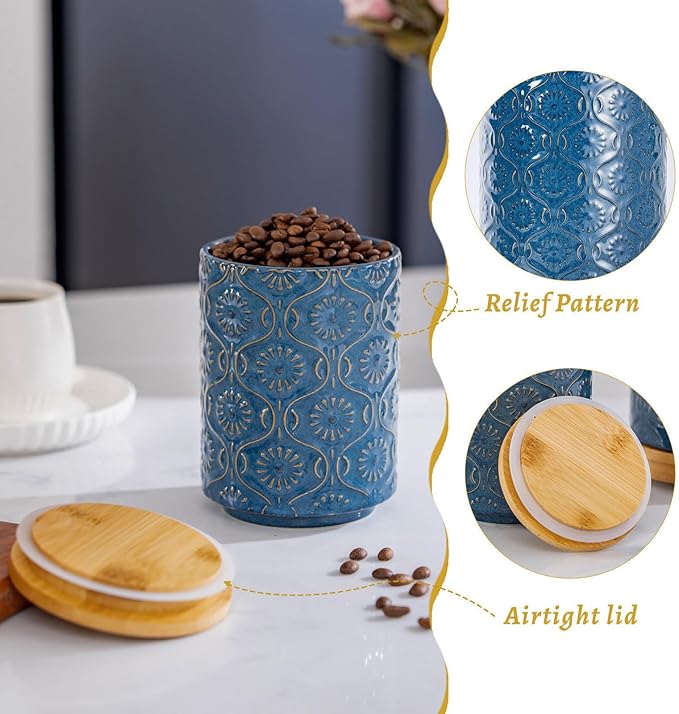 TEATALK Utensil Holder Set of 2, 7.7"+5.7" Ceramic Kitchen Utensil Holder for Countertop, Farmhouse Vintage Utensil Crock, 360° Rotating Large Utensil Organizer, Dark Blue