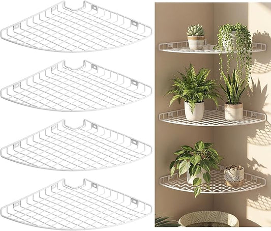 4 Pcs Corner Shelf Organizer Closet Corner Shelves 12 x 12 in Metal Wire Cabinet Wall Shelf for Kitchen, Bathroom, Living Room Home Decor, White