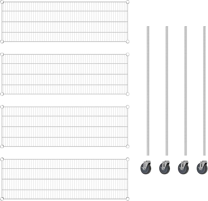 Commercial NSF Listed Chrome Mobile Wire Shelving Kit 18" x 54" x 60", with 4 Shelves Perfect for Warehouse, Walk-in Refrigerator, Freezer, Grocery Store, Restaurant, Dishroom