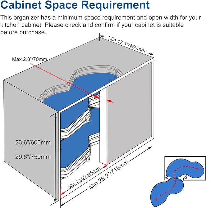 VADANIA Left Swing Pull Out Organizer for 32" Blind Corner Kitchen Cabinet, 2 Tiers Swing Tray, Soft Close, Left Handed Open