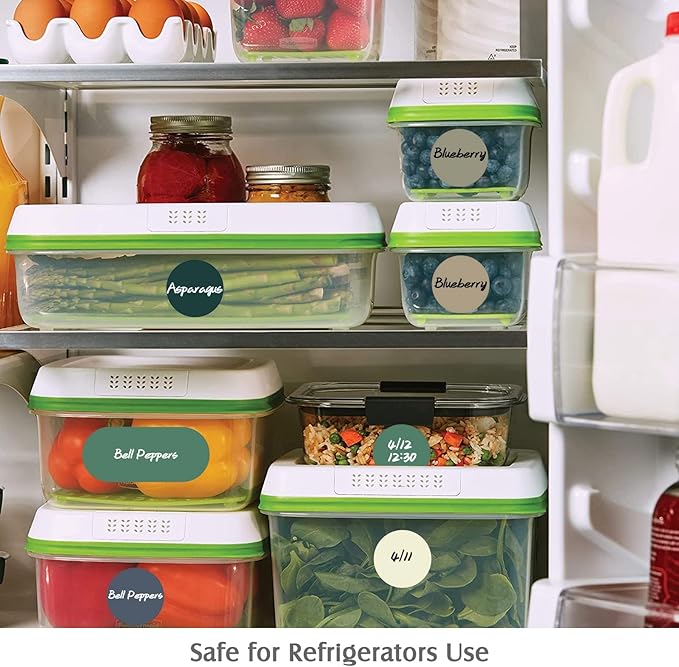 Nardo Visgo 180pcs Removable Write-on Food Label Stickers with 2 Markers, Waterproof Kitchen Labels Round Colored Chalkboard Stickers for Food Storage Containers Spice Jars Bottles Home Organization