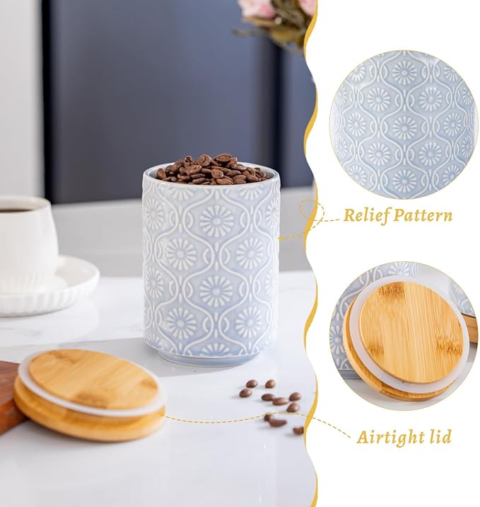TEATALK Utensil Holder Set of 2, 7.7"+5.7" Ceramic Kitchen Utensil Holder for Countertop, Farmhouse Vintage Utensil Crock, 360° Rotating Large Utensil Organizer, Light Blue