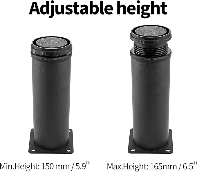 Set of 4 Stainless Steel Furniture Legs 6 Inch, Adjustable Round Cabinet Legs 2" Dia Kitchen Feet, Metal Replacement Legs for Cabinet Sofa Couch Shelves Table (Black)