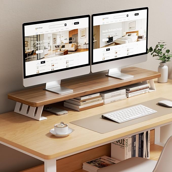 Dual Monitor Stand Riser, 39 Inch Large Wood Monitor Stands for 2 Monitors, Desk Monitor Riser for Computer/Laptop/Printer/TV, Stand Riser up to 220 lbs