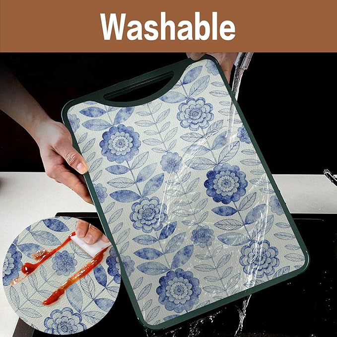 Vuacepe Drawer and Shelf Liner for Kitchen Cabinets Non-Adhesive Strong Grip Floral Shelf Liner Non-Slip Waterproof Blue Flower Drawer Liner for Cupboard Shelves Easy to Clean Cabinet Liner 12IN×10FT
