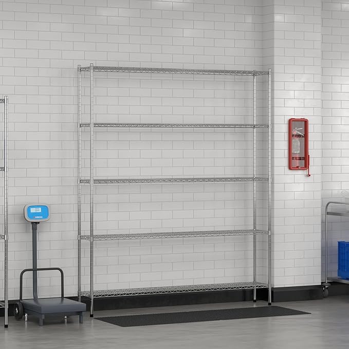 Commercial NSF Listed Chrome Stationary Wire Shelving Kit 12" x 72" x 86", with 5 Shelves Perfect for Warehouse, Walk-in Refrigerator, Freezer, Grocery Store, Restaurant, Dishroom