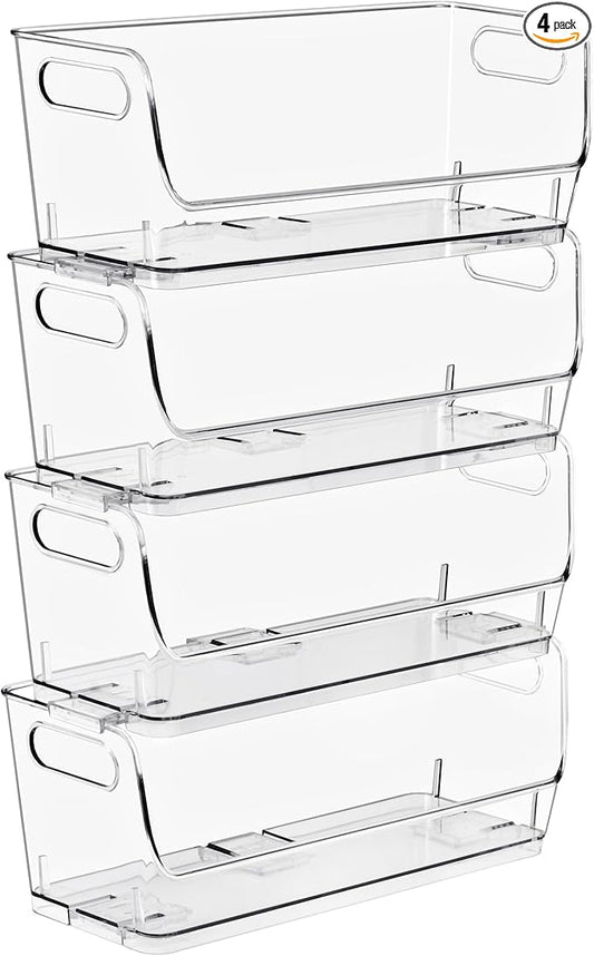 Sorbus Stackable Storage Bins Open Front, Clear Stackable Storage Bins, Pantry Bins for Storage and Organization, Acrylic Stackable Bins for Kitchen, Clear Pantry Organizer Bins (Small Wide 4 Pack)