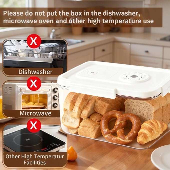 Bread Box with Vacuum Pump,Airtight Bread Box with Lid Time Recording, vacuum seal Bread Container，Reliable Material, Multiple Uses for Storging Fruits Cereal
