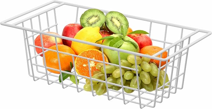 blitzlabs Chest Freezer Organizer Bins, Deep Freezer Basket Storage Rack Bins Wire Metal Baskets with Hanging Handles 17.5" 2Packs