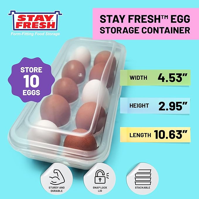 Kitchen Discovery Egg Storage Container for Refrigerator Stackable Clear Egg Container for Refrigerator Protects Against Breakage–Egg Holder for Camping, Hardboiled Egg Container Stores 10 Eggs