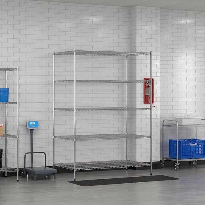 Commercial NSF Listed Chrome Stationary Wire Shelving Kit 36" x 60" x 86", with 5 Shelves Perfect for Warehouse, Walk-in Refrigerator, Freezer, Grocery Store, Restaurant, Dishroom