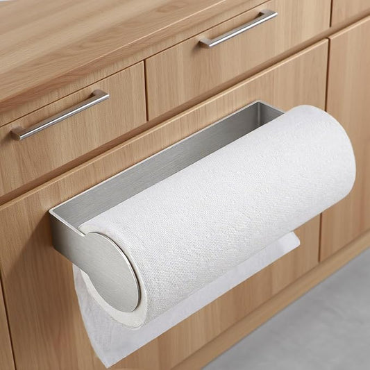 YIGII Paper Towel Holder Under Cabinet - Adhesive Papertowel Rack, Wall Mount Paper Roll Holders for Kitchen, Stick on Wall Stainless Steel