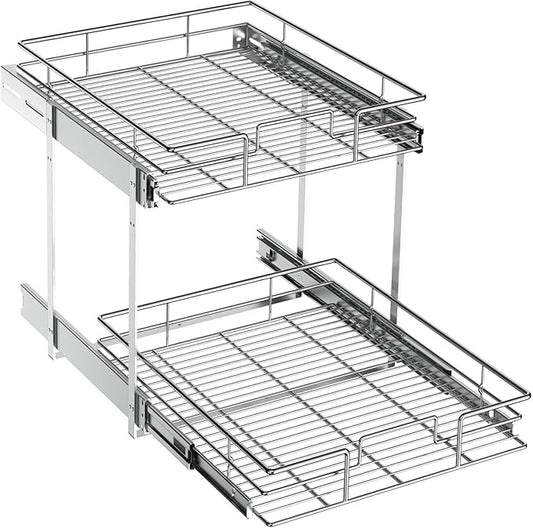ROOMTEC Pull Out Cabinet Organizer (16½"W x 21½"D),2 Tier Pull Out Storage Shelf Drawer Basket,Sliding Shelves for Base Cabinet Organization in Kitchen, Bathroom, Pantry
