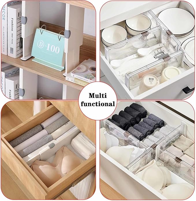 12 Pcs Drawer Dividers for Clothes, 3.94" High 11.05"-17.32" Adjustable Expandable Dresser Drawer Organizer, Clear Plastic Separators for Dresser, Baby Clothing, Underwear, Cosmetic