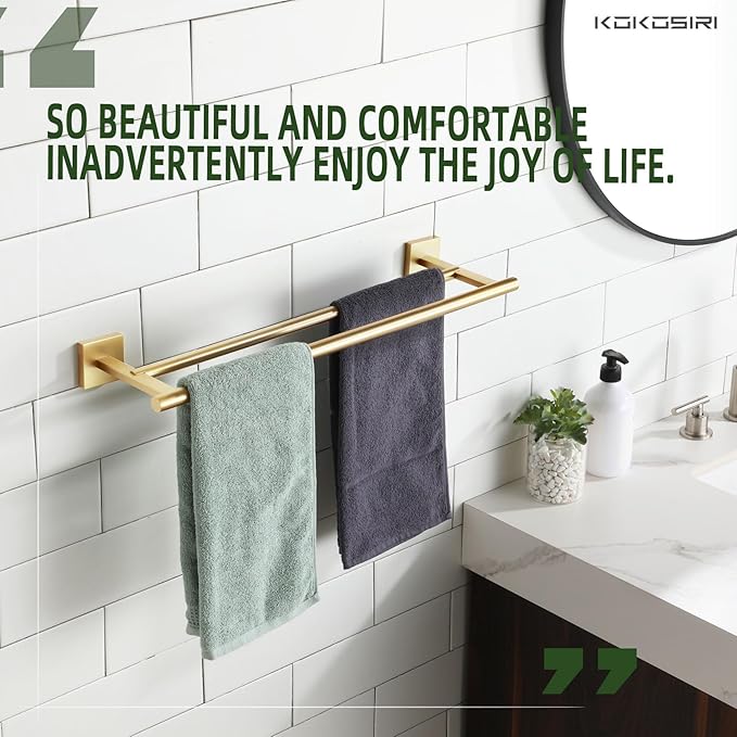 KOKOSIRI Towel Bar Bathroom Towel Holder Double Rails for Bath Kitchen Cabinet Towel Shelf 20 Inch Brushed Gold Stainless Steel B5005BG-L20