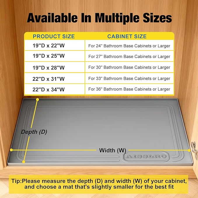 Aisslro Under Sink Mat 28" X 19", Waterproof Silicone Under Sink Mats for Kitchen, Anti-Leak Shelf Liner & Cabinet Protector with Raised Edge, [BPA Free] Bathroom Tray Home Organizer, Dark Gray